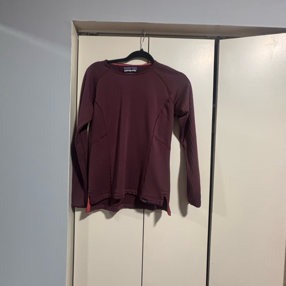 Patagonia Maroon Polartec Textured Long Sleeve Shirt | Small